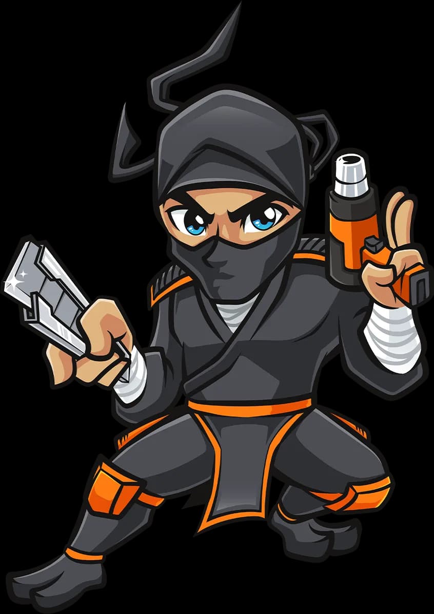 The Wrap Ninjas mascot character representing expert vehicle wrapping services